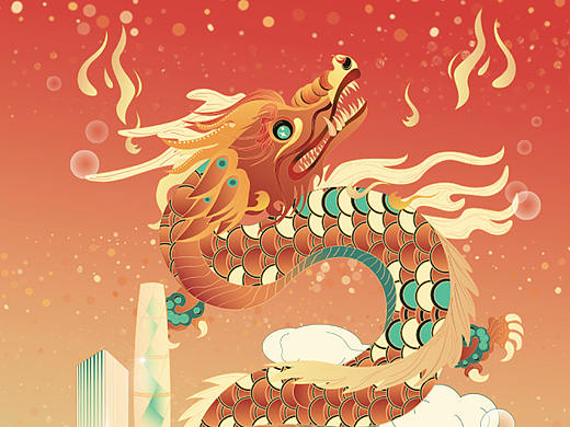 越空间龙抬头商业插画海报