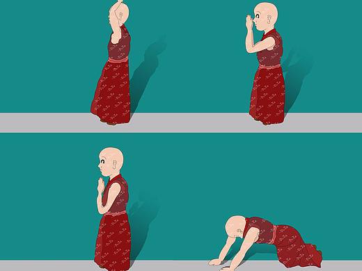 Tibetan monk kowtows【藏族僧侣叩头】