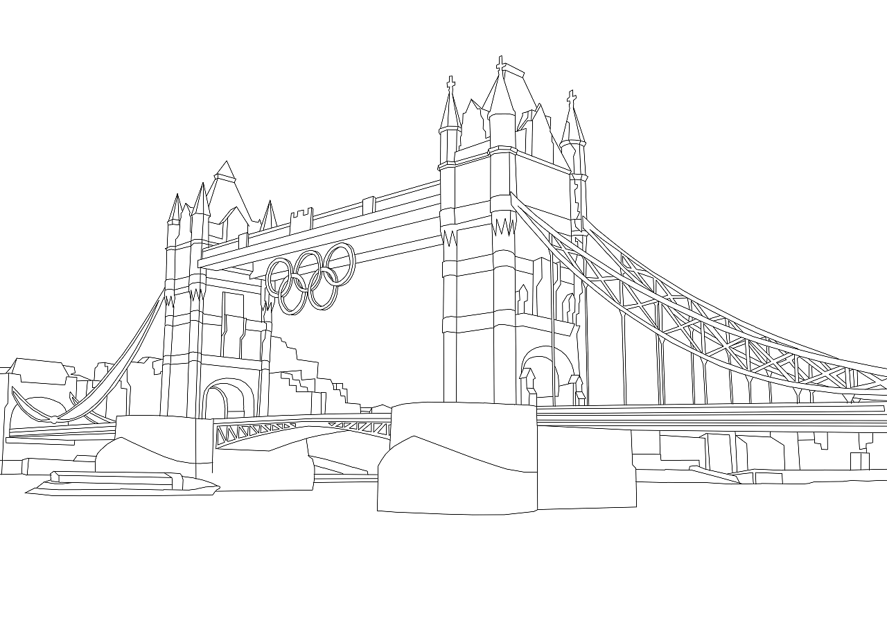 伦敦塔桥的简笔画绘画图片