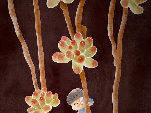 水彩风可爱多肉植物