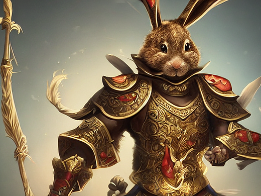 ai创作实验室#拟人兔战士,全身金光璀璨
