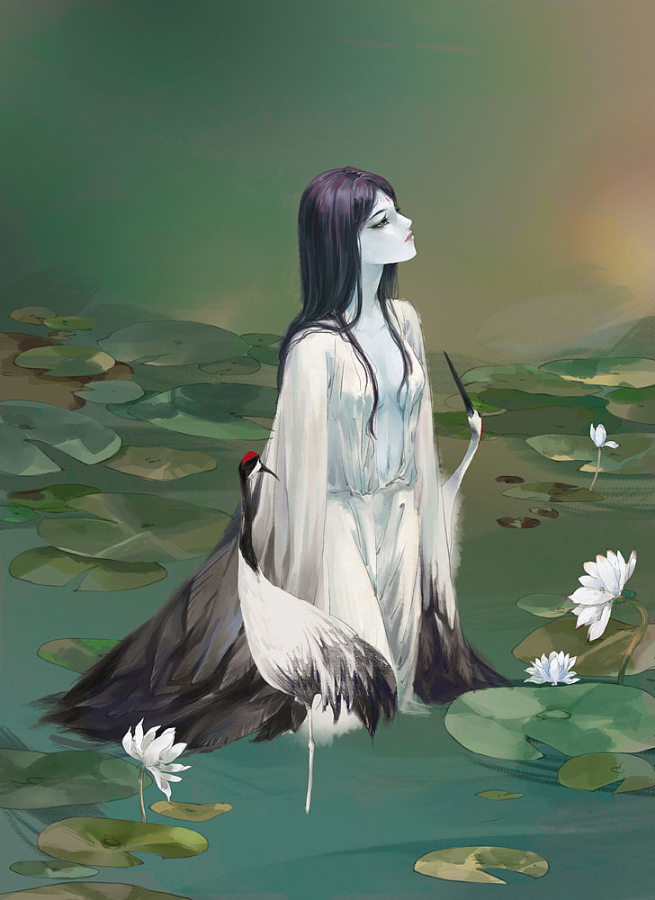 《鹤女望天》绘制过程图（图ZMTIxNDM3MjA=） - 创作习作 - 站酷设计师詹詹詹小花原创素材 - 站酷ZCOOL