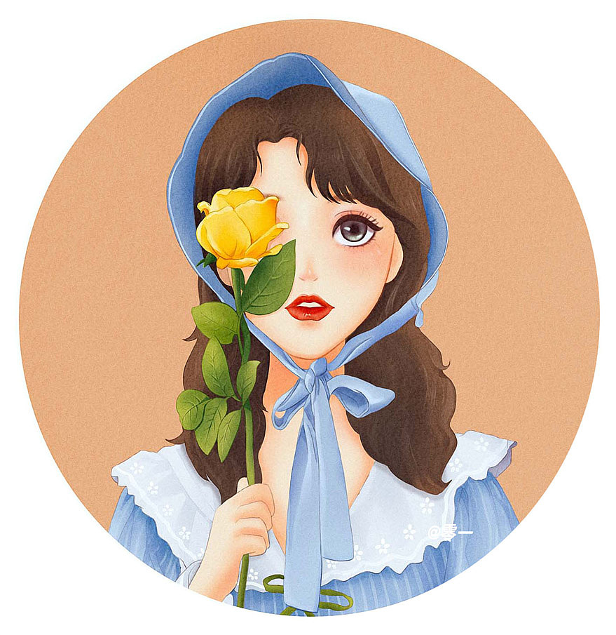 #少女与花#头像插画