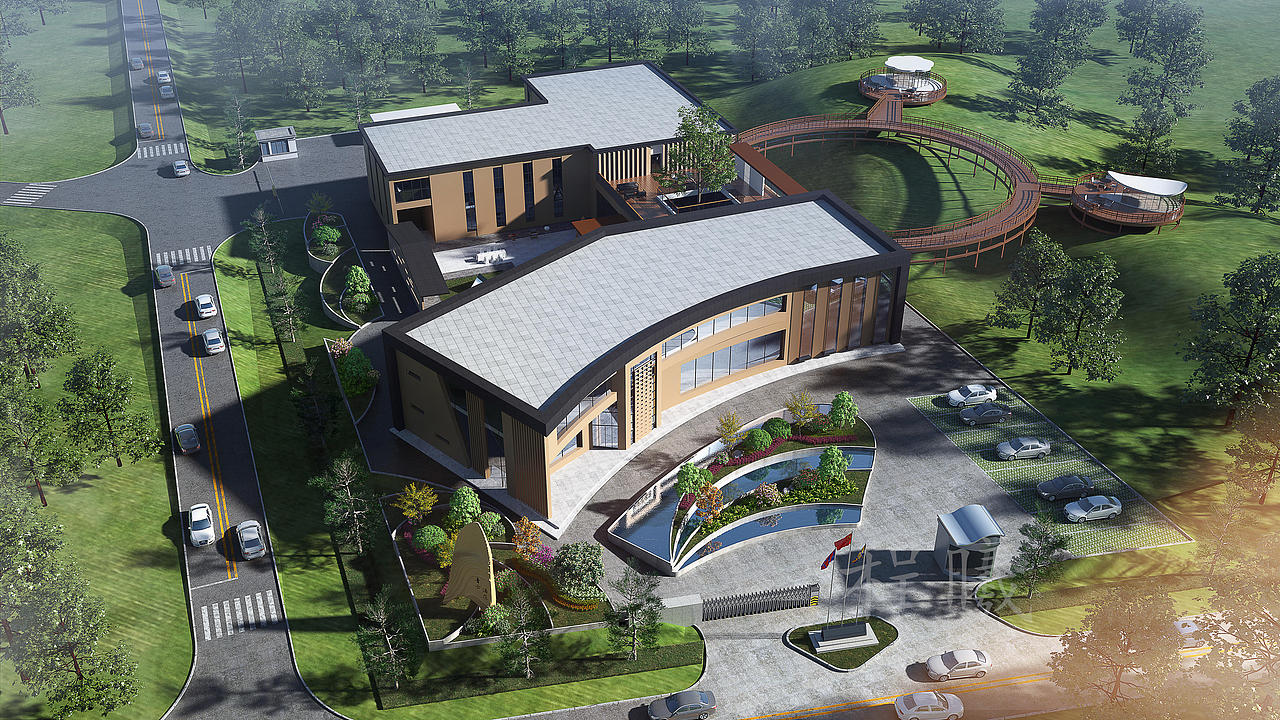 建筑外立面透视鸟瞰图