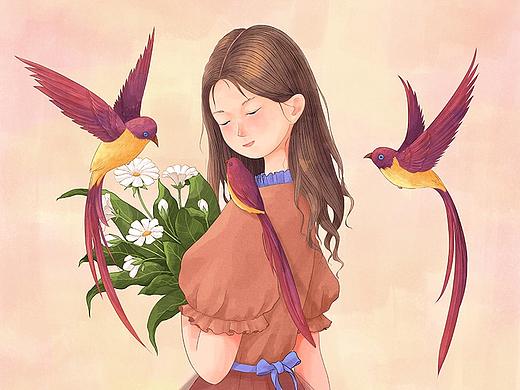 少女·花朵与鸟