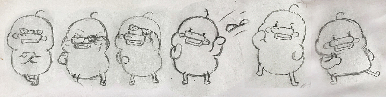 草图环节:在纸上结合关键词,按照自己的意识流画出关键帧动作,过程中可以对着镜子自己摆出一些动作来,作为参考~