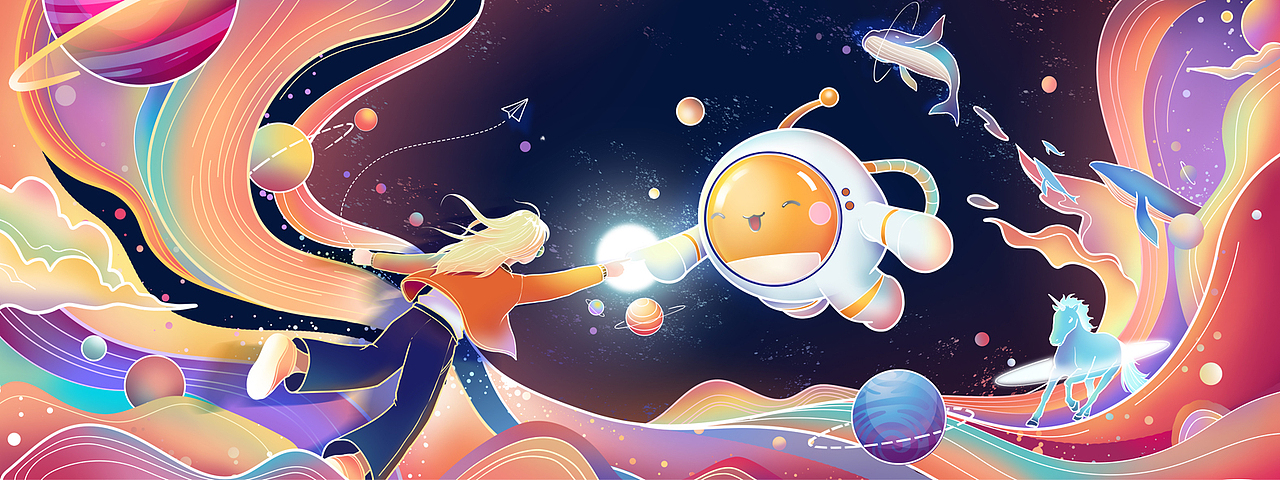 一种风格尝试插画（1）---2021杭州漫展CC畅想主画面（图ZMjg2MTkwNTgw） - 商业插画 - 站酷设计师饮光君原创素材 - 站酷ZCOOL