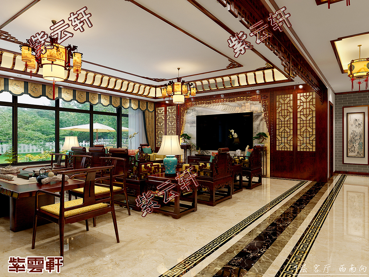 紫云轩中式风格装修效果图 客厅（图ZMjk2MjIwNDI4） - 家装设计 - 站酷设计师紫云轩中式原创素材 - 站酷ZCOOL