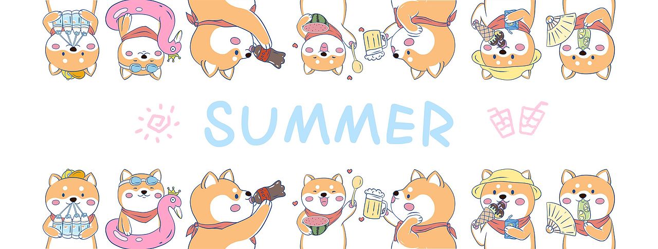 柴犬插画 夏季系列（图ZMTk5ODA5MTAw） - 商业插画 - 站酷设计师画趣小屋原创素材 - 站酷ZCOOL