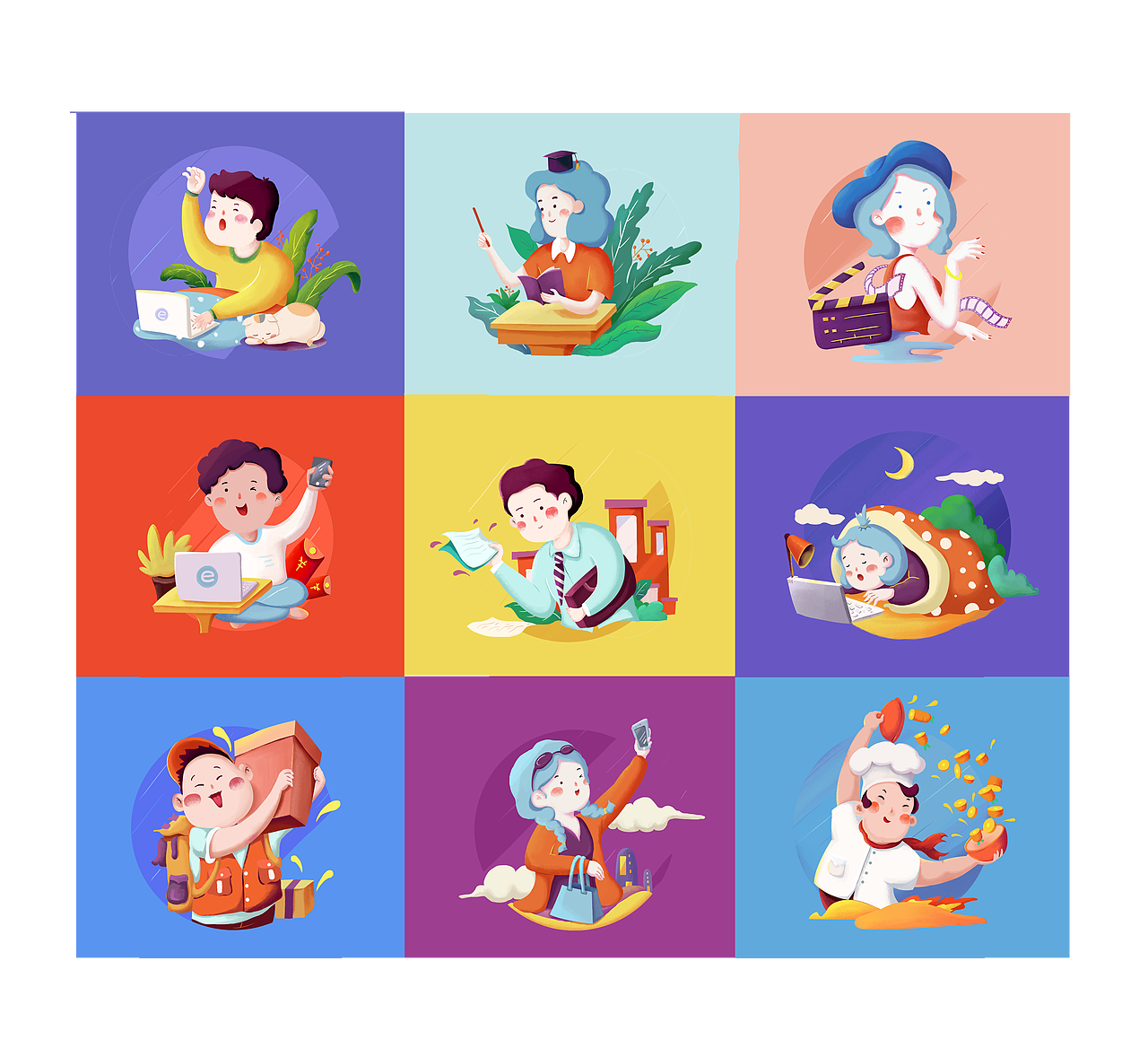 扁平职业人物练习（图ZMTA2NzcyMzE2） - 艺术插画 - 站酷设计师爱小的眼睛原创素材 - 站酷ZCOOL
