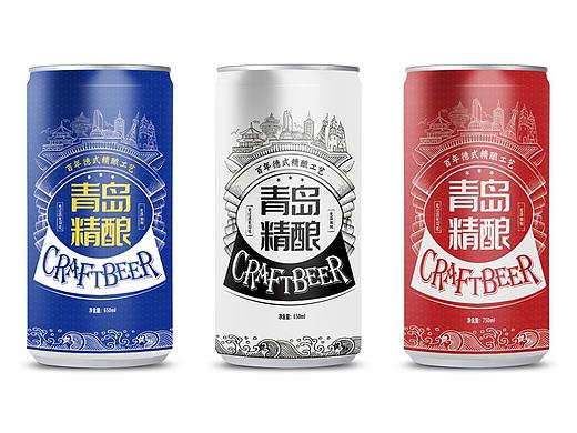 原浆啤酒桶全喷标签设计中国红海浪蓝包装