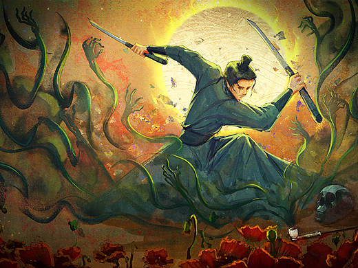 古风岩彩人物插画