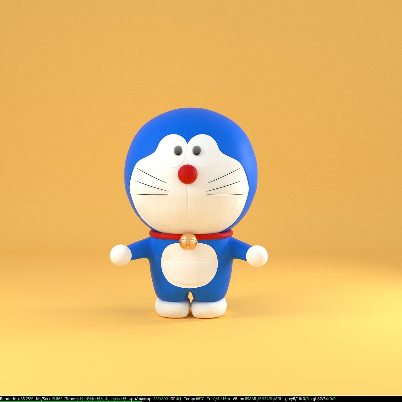 c4d角色建模渲染,哆啦a梦,卡拉卡拉,大雄,手枪