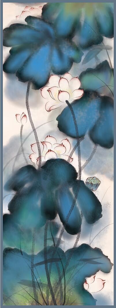 电脑绘制中国风荷花