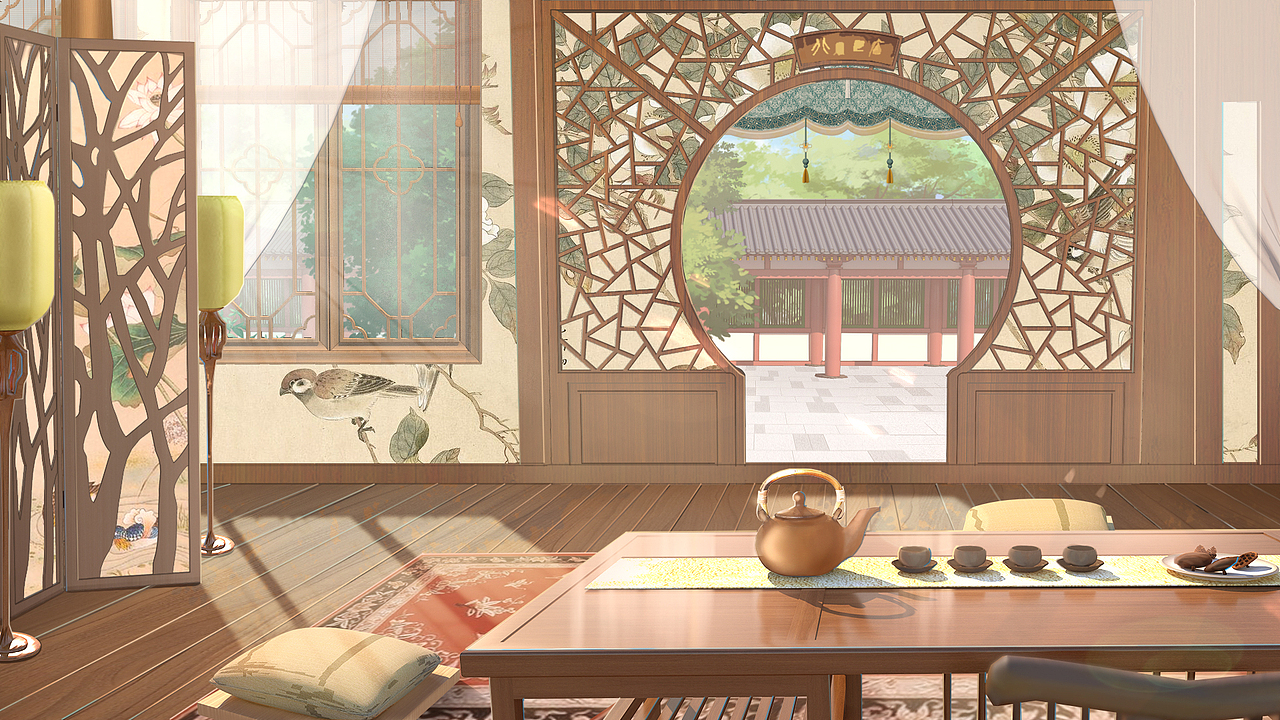 中式內(nèi)景（圖ZMjQyNTQyMzQ0） - 商業(yè)插畫 - 站酷設(shè)計(jì)師海鹽帝原創(chuàng)素材 - 站酷ZCOOL