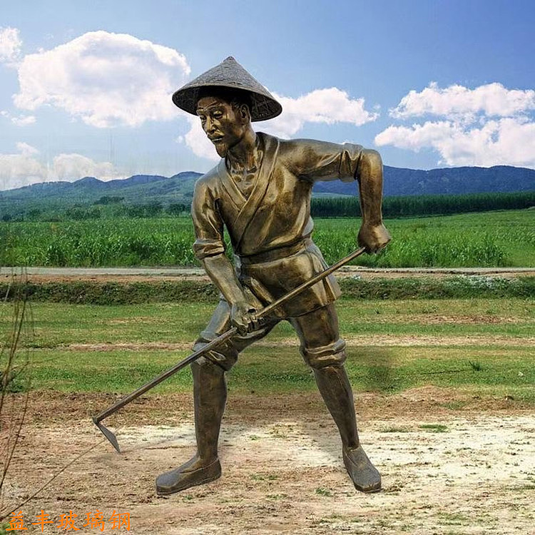 玻璃钢农民收割主题雕塑 丰收季节雕塑 农耕人物雕塑