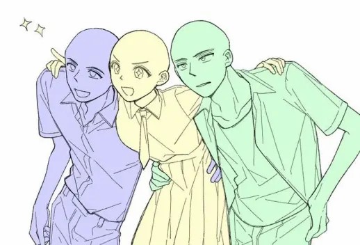 三人行~人物构图模板参考,线稿临摹转需