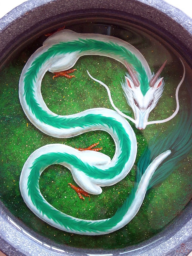 3d树脂画《千与千寻》里的琥珀川河神 白龙
