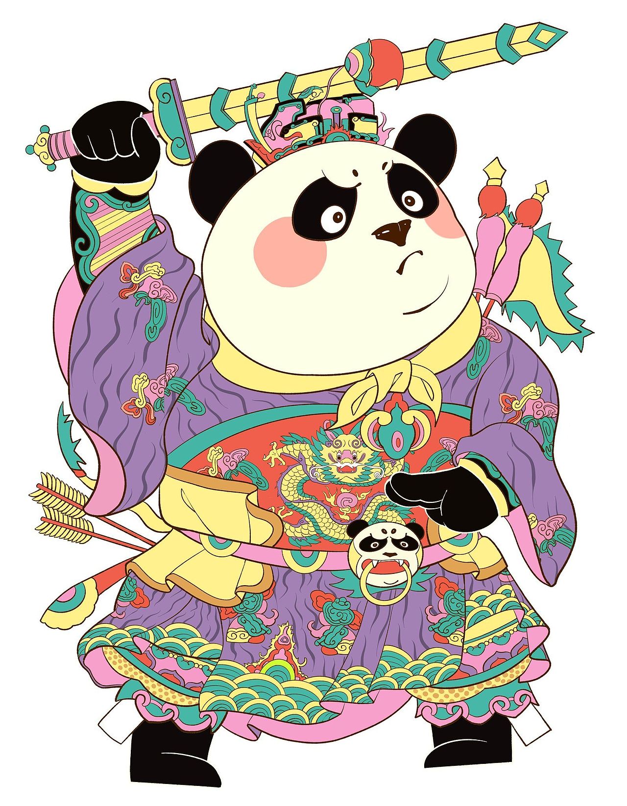 桃花塢木刻年畫與大熊貓（圖ZMzUyOTQ4Mjk2） - 商業(yè)插畫 - 站酷設(shè)計(jì)師努力畫畫的卷卷原創(chuàng)素材 - 站酷ZCOOL