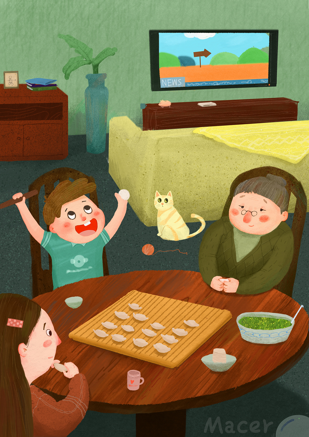 儿通插画 包饺子|插画|儿童插画|茶叶蛋爱西红柿 - 原创作品 - 站酷