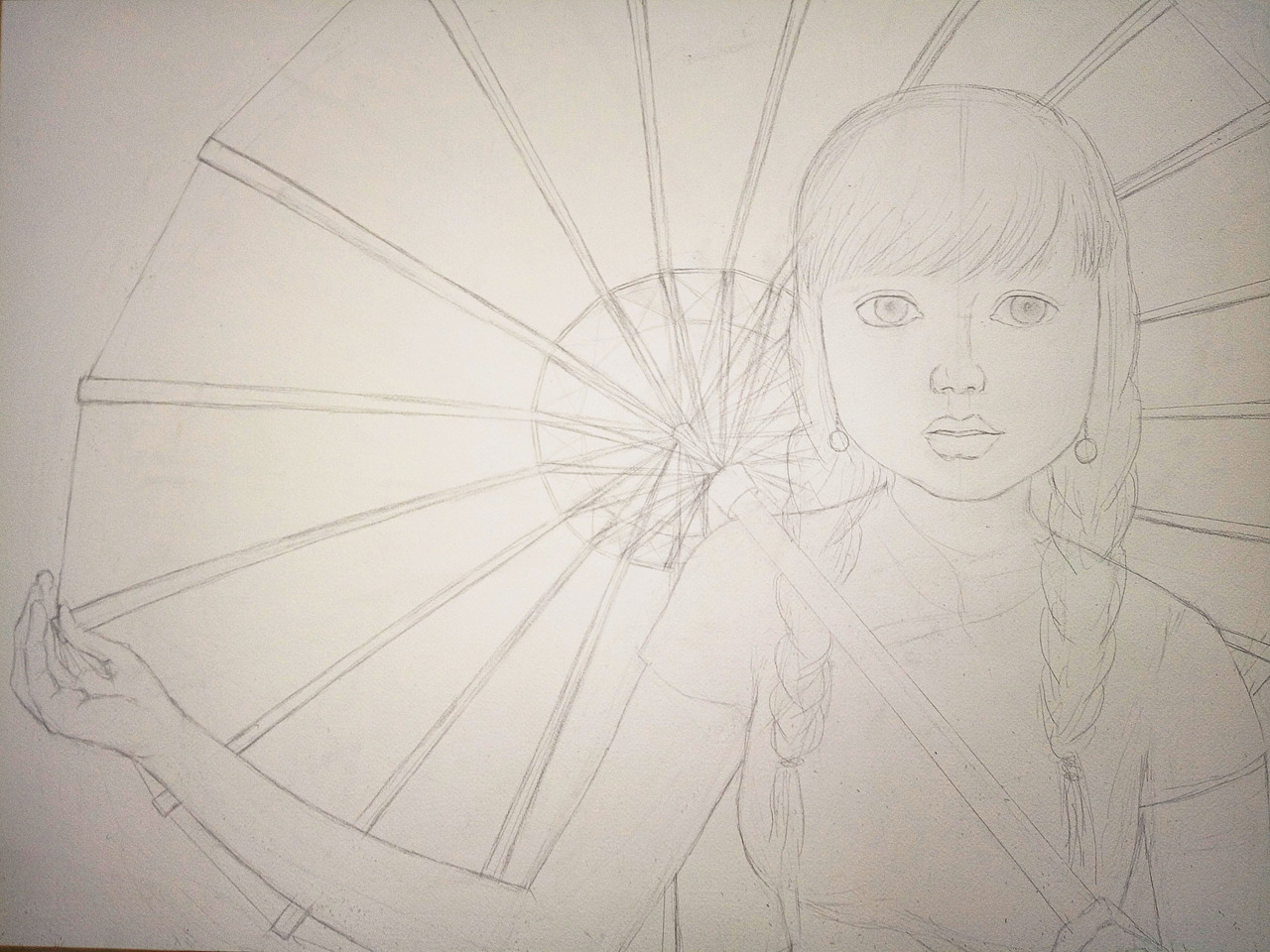 纸本水彩插画《撑伞的小女孩》