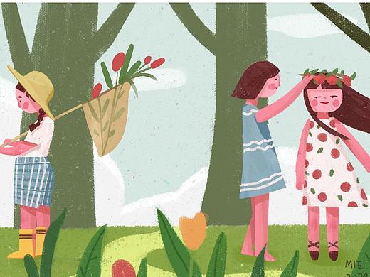 小女孩扁平插画