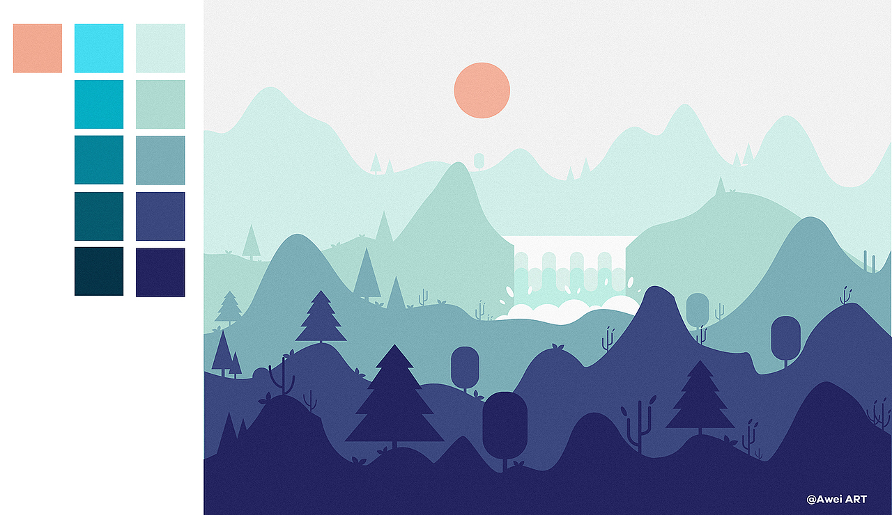 瀑布风景 br>ai插画学习