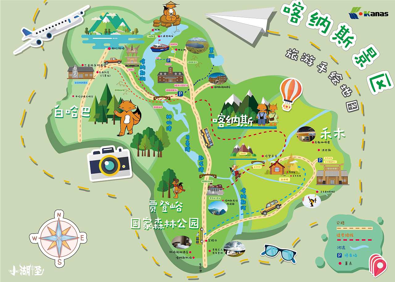 喀纳斯景区旅游手绘地图