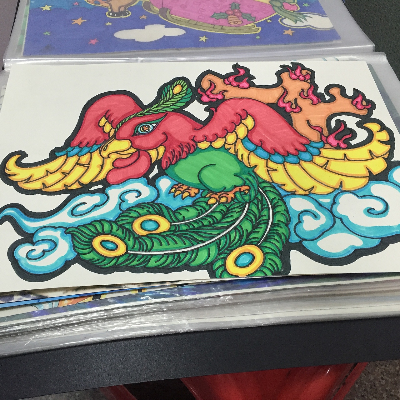 自个原创的儿童画范画朱雀玄武图