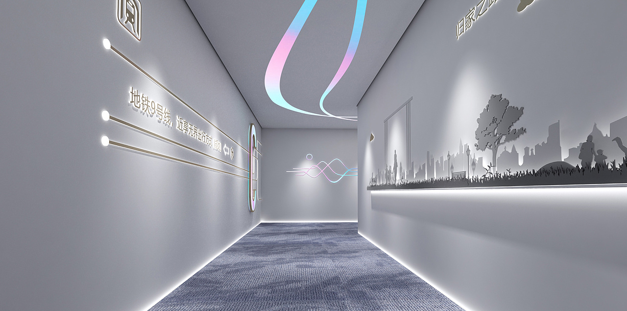 看房通道现代广告装饰玻璃发光展览展示渐变室内设计