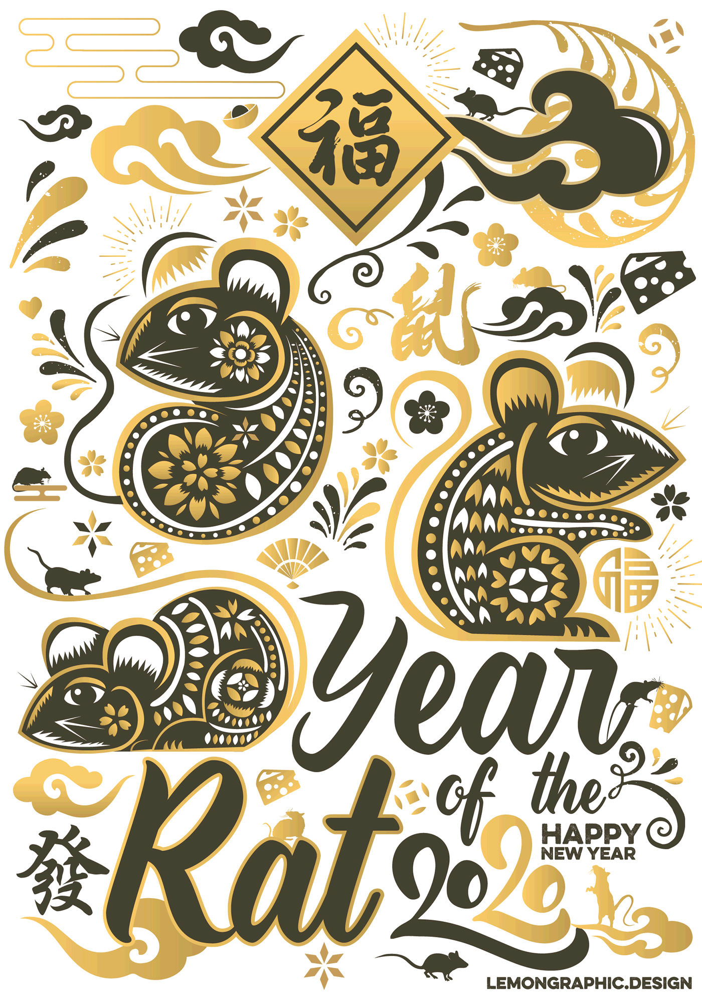 CHINESE NEW YEAR 2020 YEAR OF THE RAT TYPOGRAPHY（图ZMTg5NDUxNjky） - 海报 - 站酷设计师rayzong原创素材 - 站酷ZCOOL