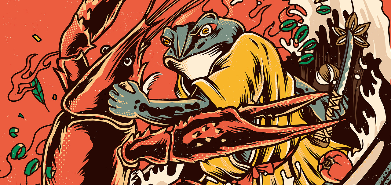 中国风墙体插画设计《龙蛙大战》