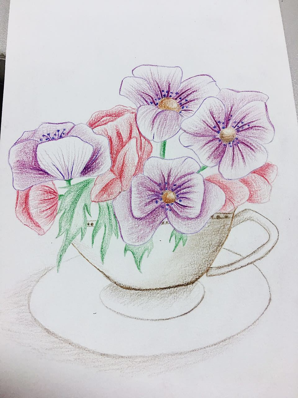 彩铅 - 三色堇和向日葵