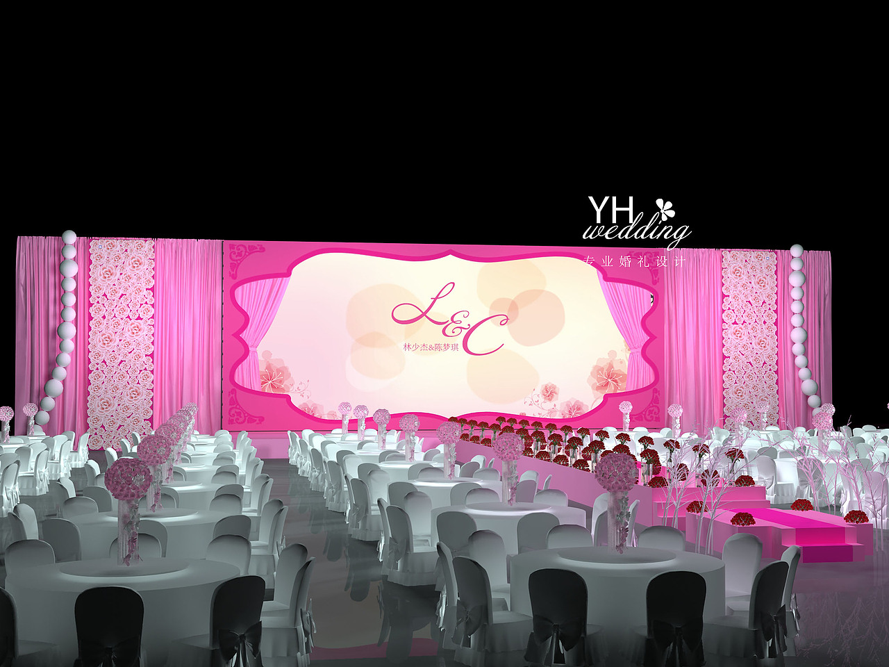 【YHwedding】深粉色婚礼效果图