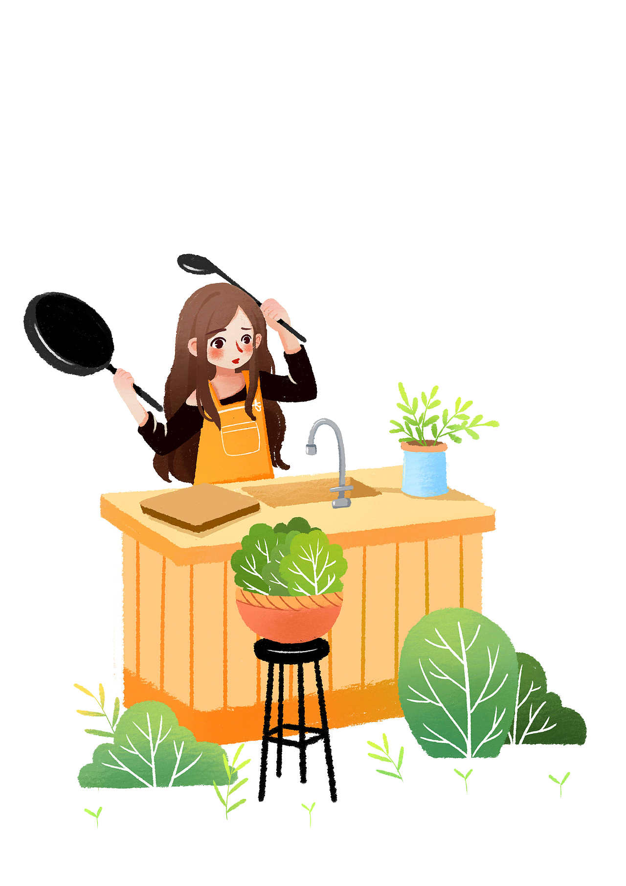 一个人做饭,不会做也不会有人嘲笑。