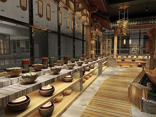 郑州中式风格自助餐厅装修设计案例效果图_京创装饰