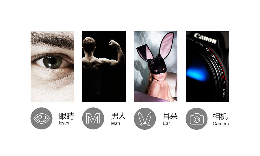 眼、耳、男人(M)、相机的图案规划,使得它视觉上更鲜明。