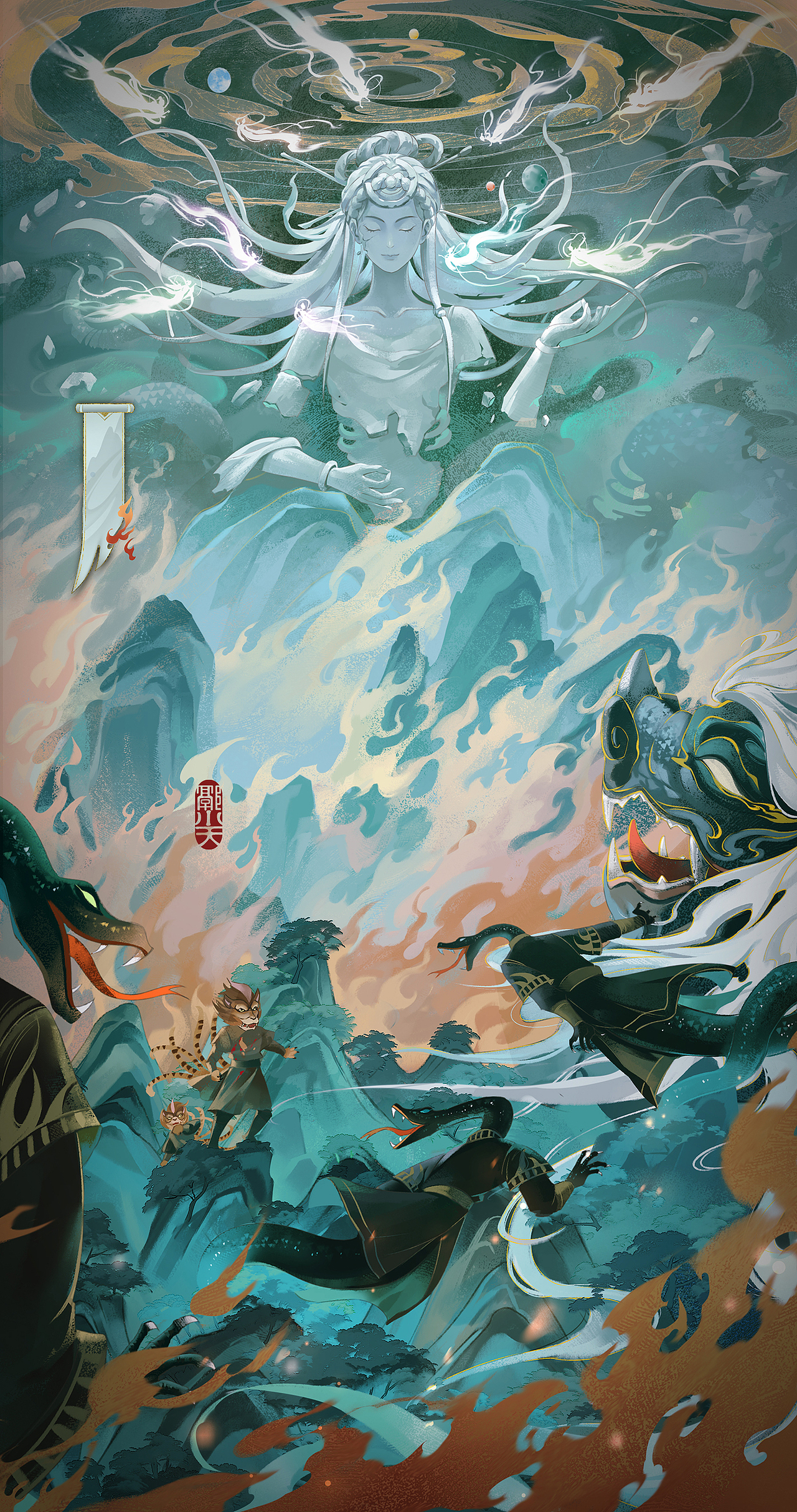 为一梦江湖创作的国风宣传海报背景