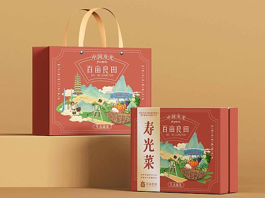 国潮包装蔬菜手绘包装插画百亩良田寿光插画