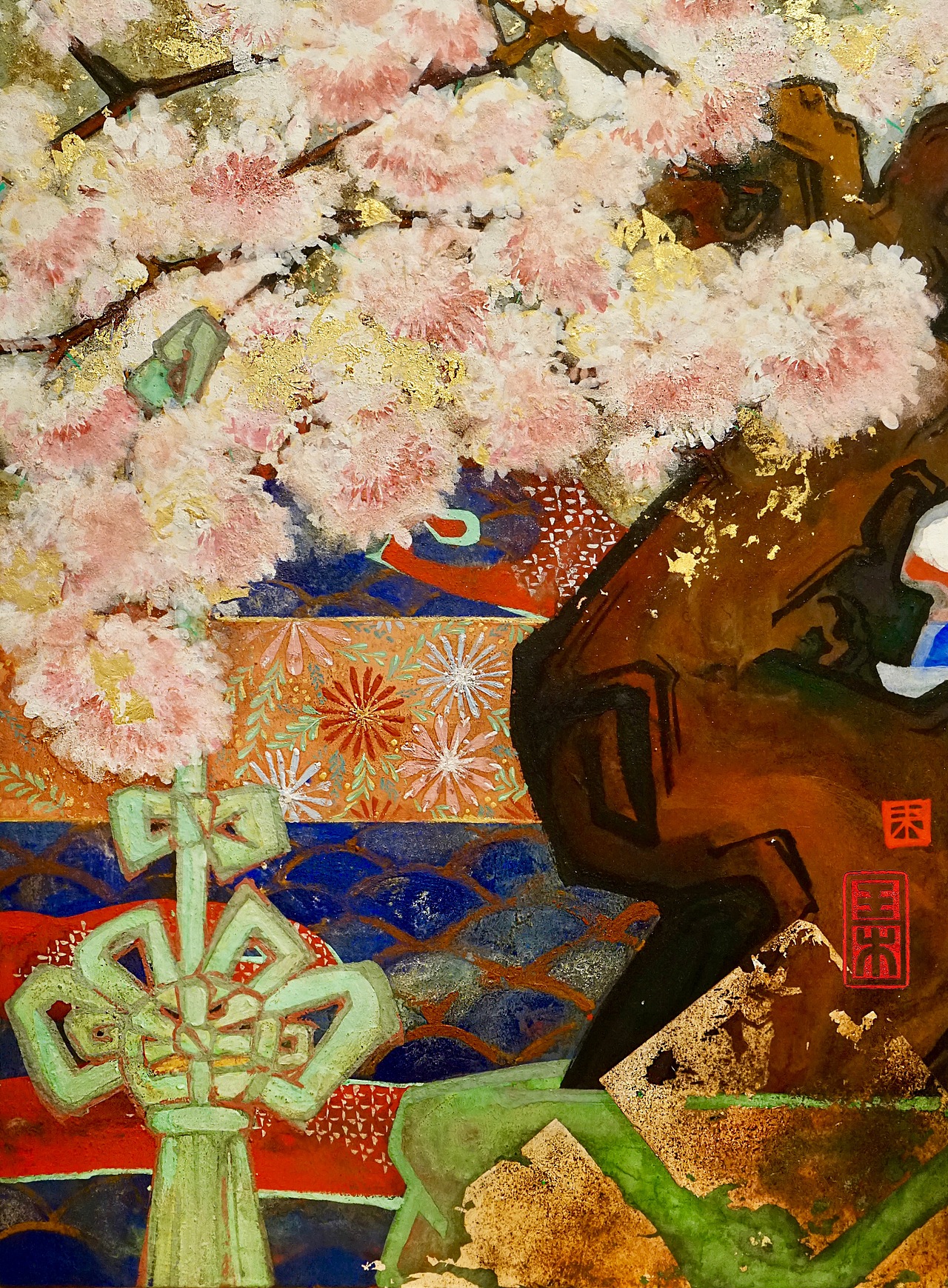 岩彩一枝春瓶中樱