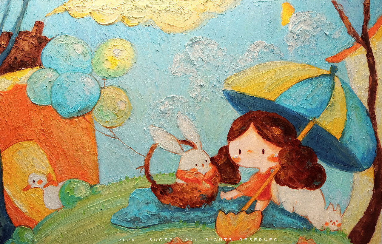 油画棒手绘绘本插画风