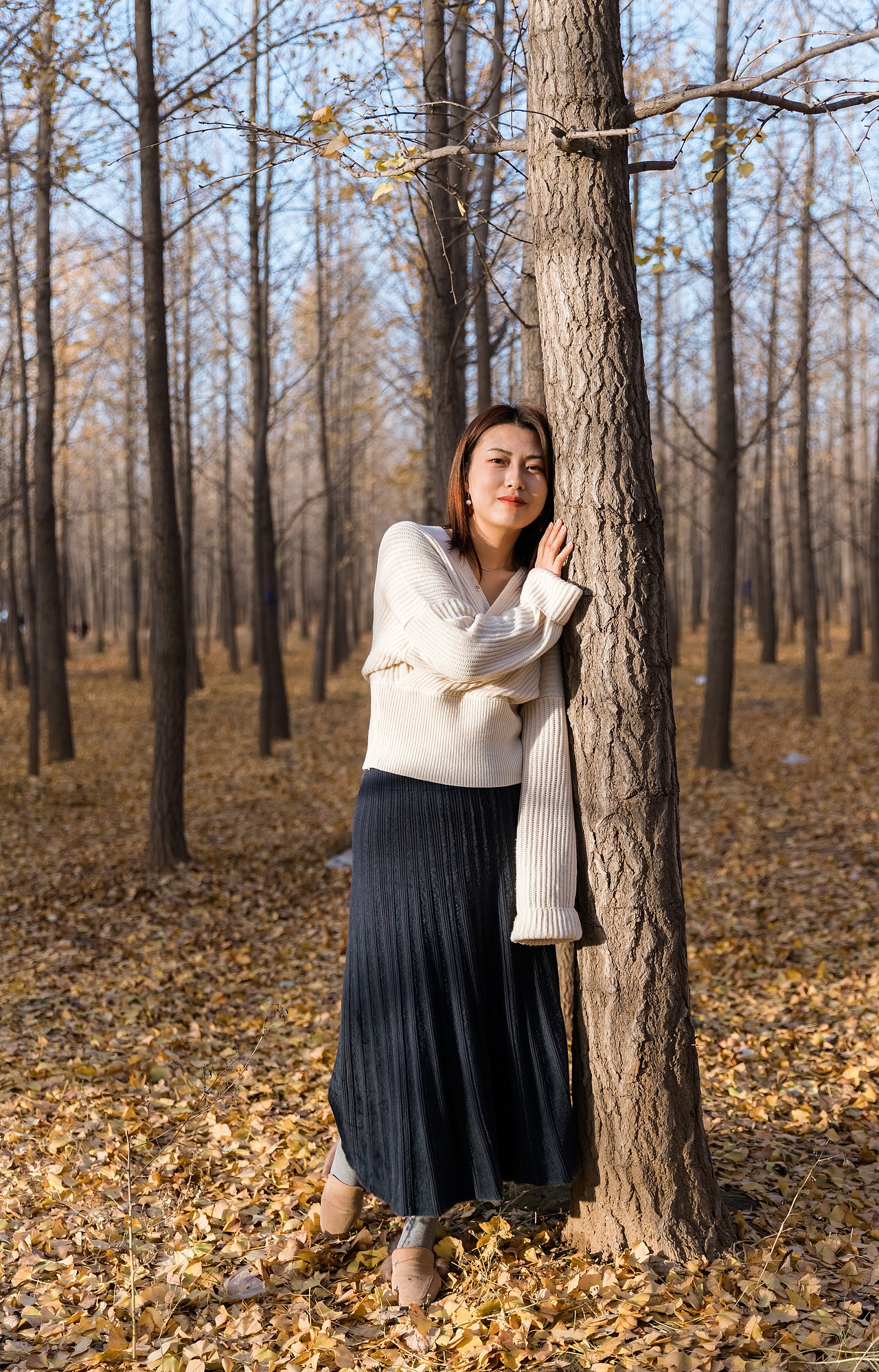 银杏林 人像摄影 秋天落叶