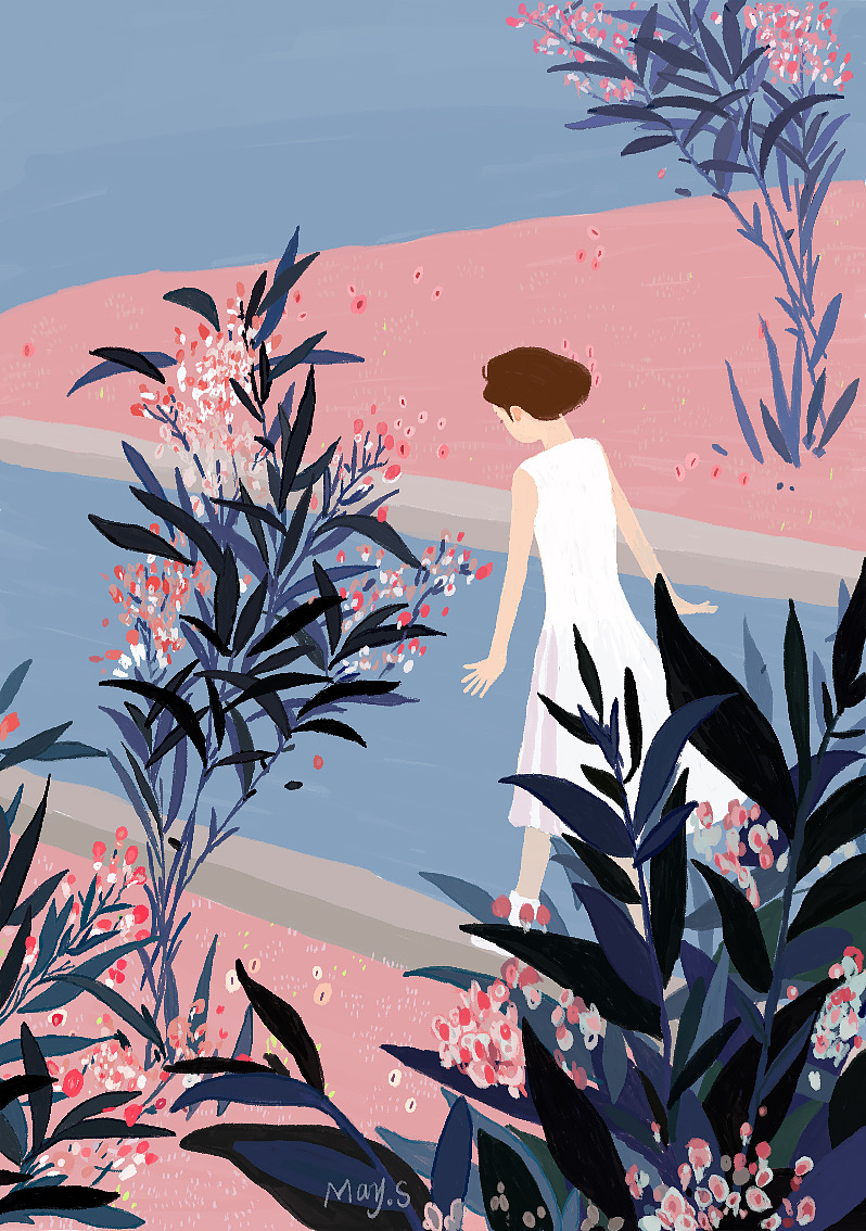 插画风景女孩