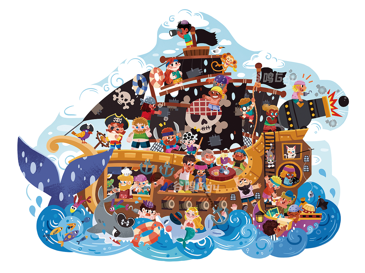 异形创意拼图插画—海盗船&动物世界（图ZMjg3NzU5MTEy） - 儿童插画 - 站酷设计师谷鸣Ggu原创素材 - 站酷ZCOOL