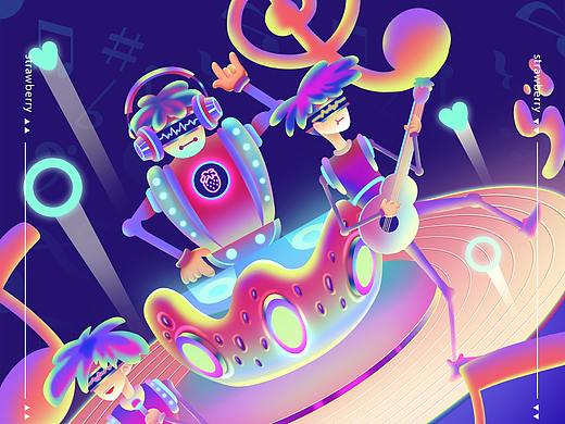 草莓音乐节主视觉（个人主页-ZNTczMDMyNDA=） - 商业插画 - 站酷设计师好吃坚果原创素材 - 站酷ZCOOL