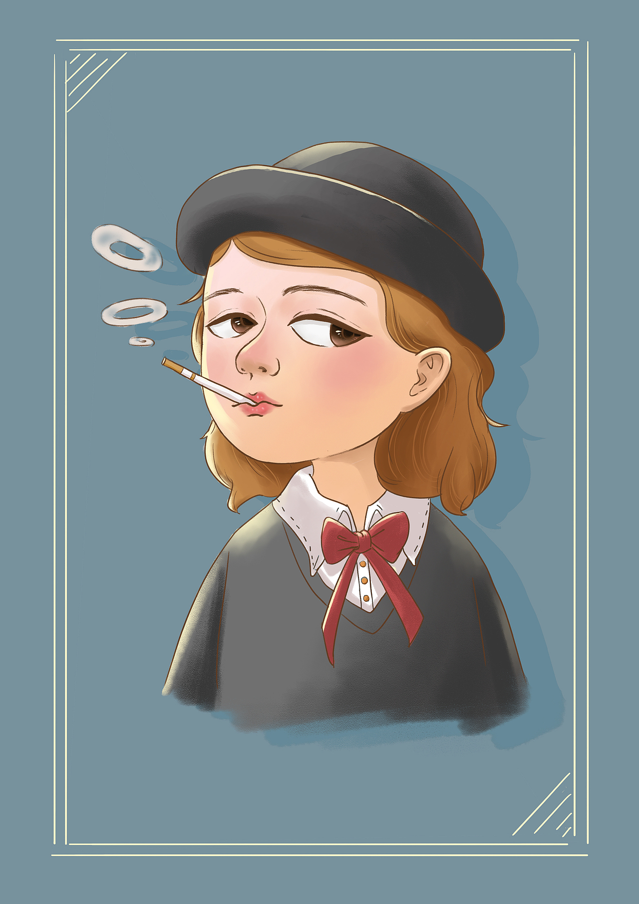 原创作品插画创作习作小女孩可爱儿童抽烟木头脑蛋灯具创意设计79