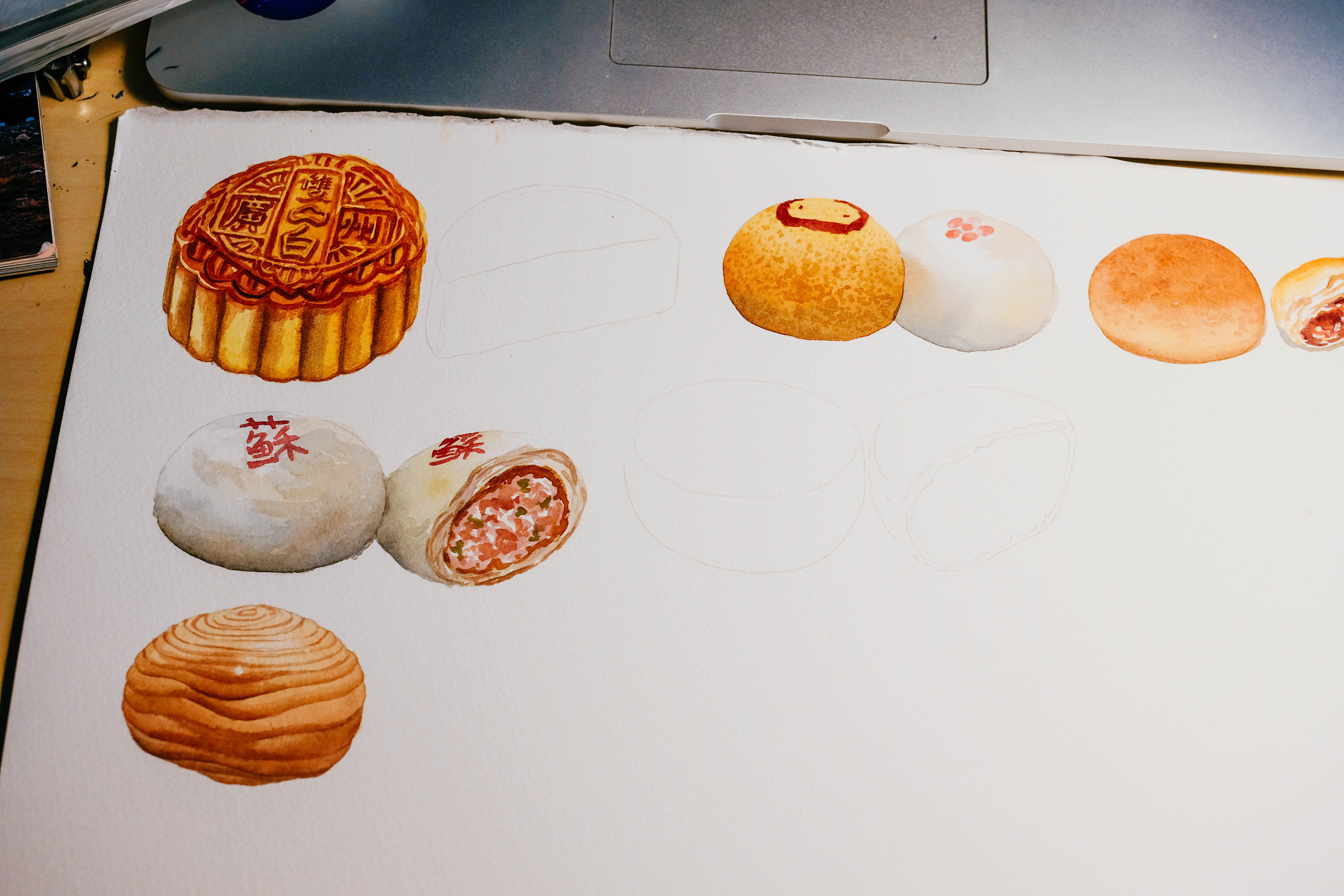 3-6岁画画 好看简笔画中秋月饼的画法图解💛巧艺网