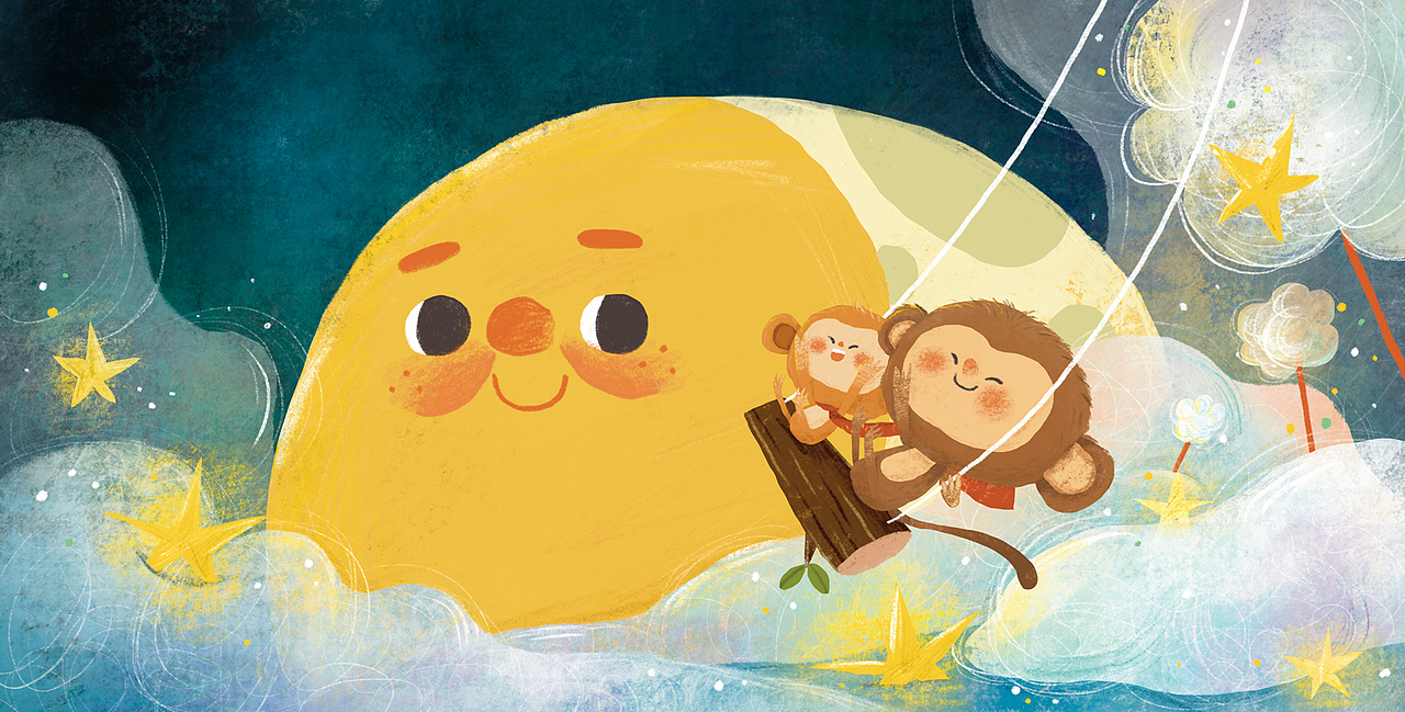 《太阳月亮我的小伙伴》|插画|绘本|hana爱画画_原创作品-站酷zcool