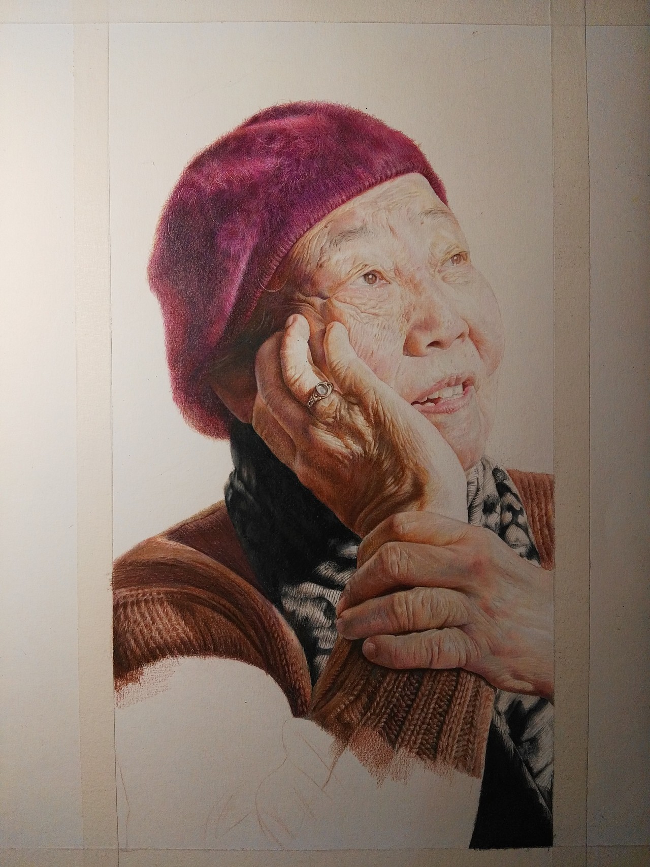 写实彩铅作品《奶奶》