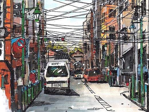 马克笔风景手绘---日本街景
